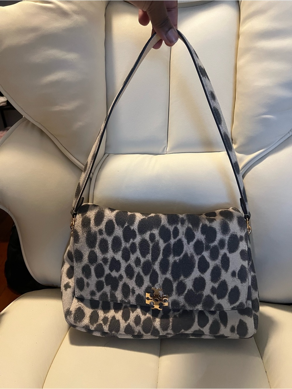 Tory Burch Charlie Shoulder Bag in Suede Leopard